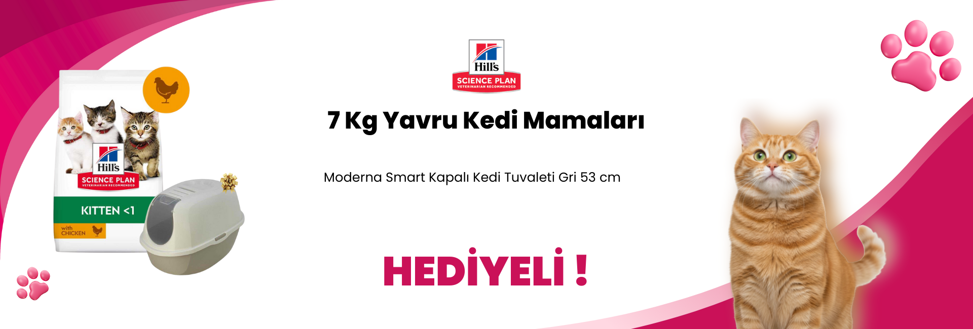 Hill's Science Plan 7 Kg Yavru Kedi Mamalarına Hill's SCIENCE PLAN Pouch Tavuklu Yavru Kedi Konservesi 85 gr ve Moderna Smart Kapalı Kedi Tuvaleti Gri 53 cm Hediye