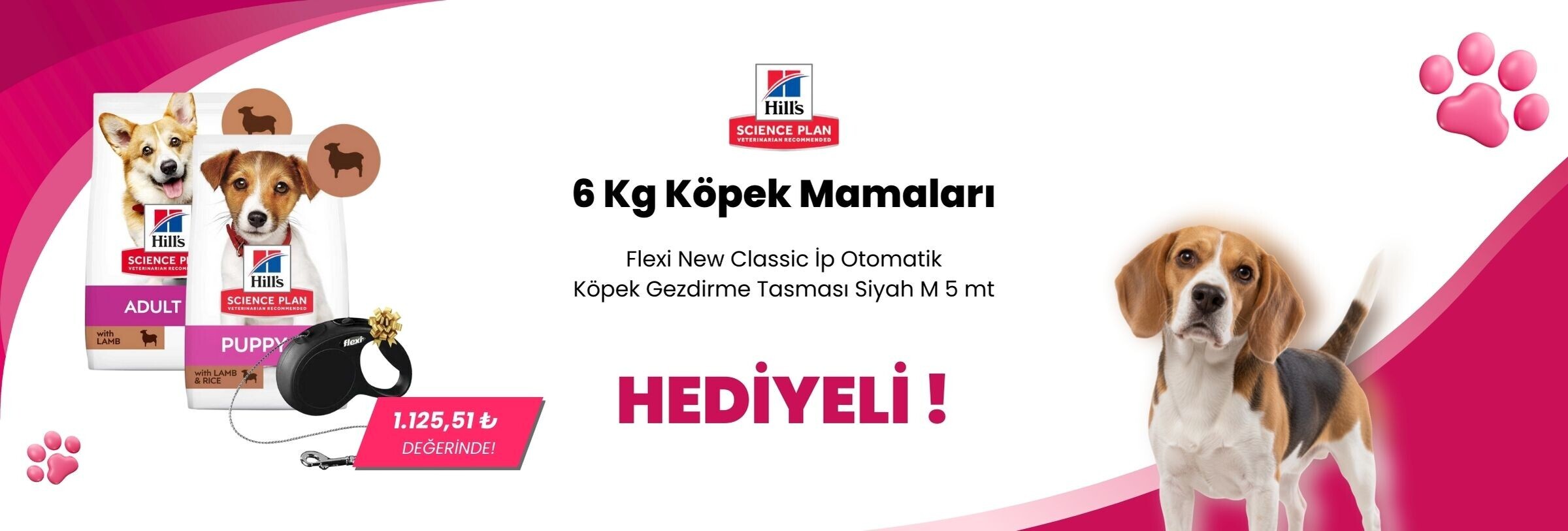 Hill's Science Plan 6 Kg Köpek Mamalarına 1 Adet Flexi New Classic İp Otomatik Köpek Gezdirme Tasması Siyah M 5 mt Hediye