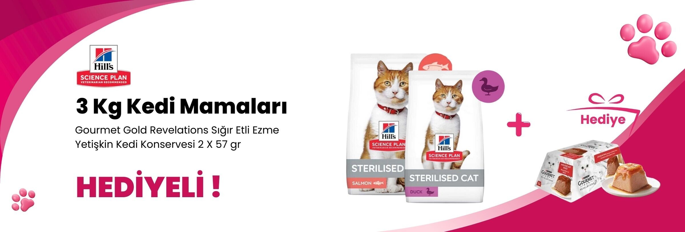 Hill's Science Plan 3 Kg Kedi Mamalarına Gourmet Gold Revelations Sığır Etli Ezme Yetişkin Kedi Konservesi 2 X 57 gr Hediye