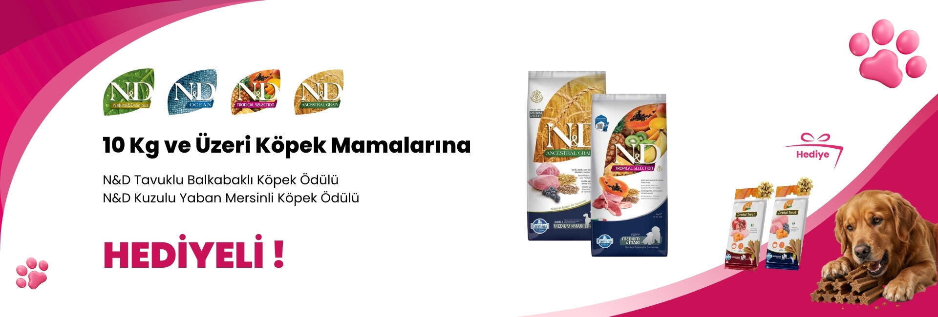N&D 10 KG ve Üzeri Köpek Mamalarına N&D Tavuklu Balkabaklı Diş Sağlığı Medium/Maxi Köpek Ödülü 100 Gr ve N&D Kuzulu Yaban Mersinli Diş Sağlığı Medium/Maxi Köpek Ödülü 100 Gr Hediye