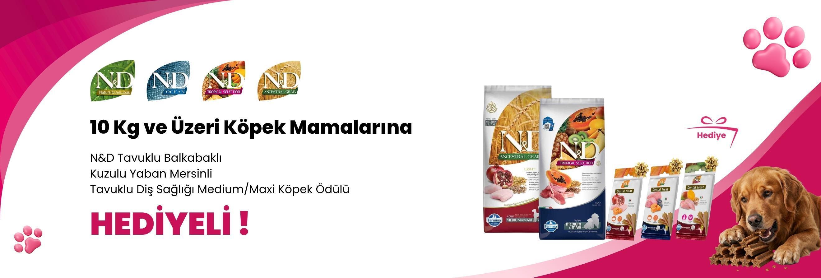 N&D 10 KG ve Üzeri Köpek Mamalarına N&D Tropical Tavuklu Diş Sağlığı Medium/Maxi Köpek Ödülü 110 Gr, N&D Kuzulu Yaban Mersinli Diş Sağlığı Medium/Maxi Köpek Ödülü 100 Gr ve N&D Tavuklu Balkabaklı Diş Sağlığı Medium/Maxi Köpek Ödülü 100 Gr Hediye