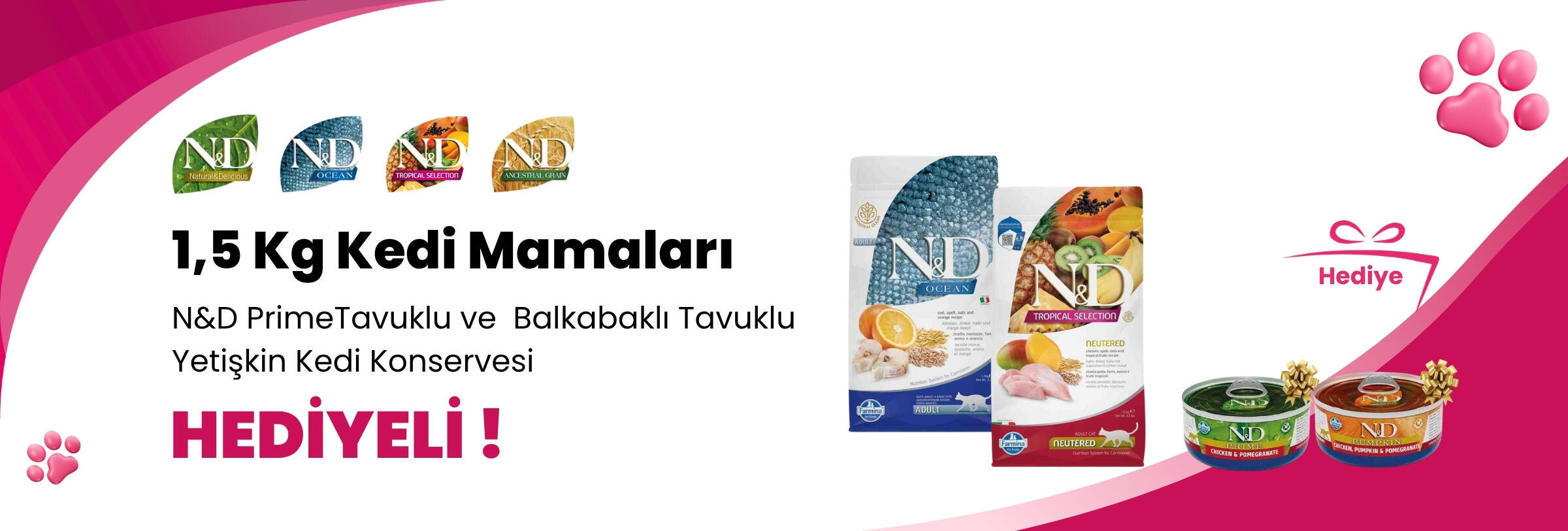N&D 1,5 Kg Kedi Mamalarına Garden Mix Kuzulu Sushi Kedi Ödülü 60 gr ve Gimcat Malt Soft Extra 20 gr Hediye