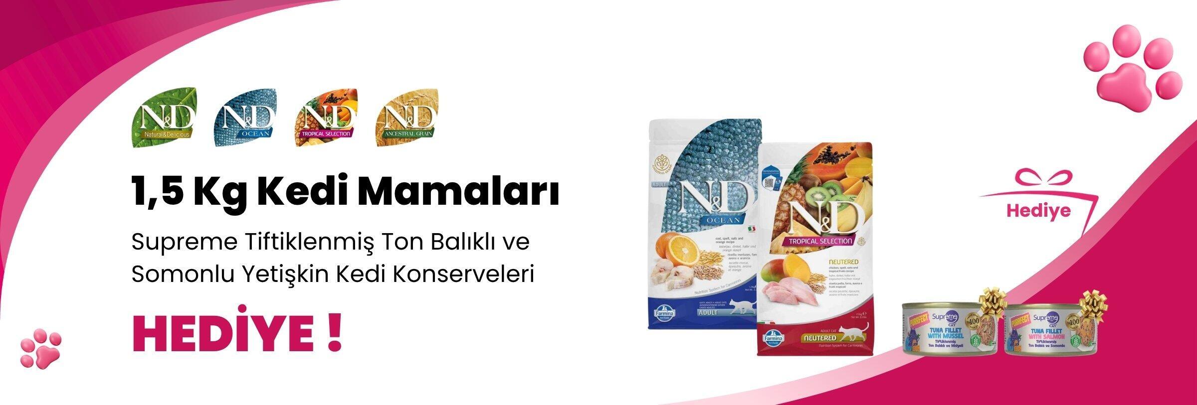 N&D 1,5 Kg Kedi Mamalarına Garden Mix Kuzulu Sushi Kedi Ödülü 60 gr ve Gimcat Malt Soft Extra 20 gr Hediye