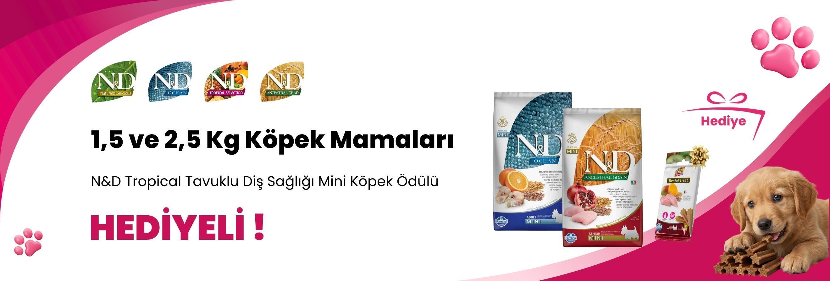N&D 1,5 ve 2,5 Kg Köpek Mamalarına N&D Tropical Tavuklu Diş Sağlığı Mini Köpek Ödülü 60 Gr Hediye