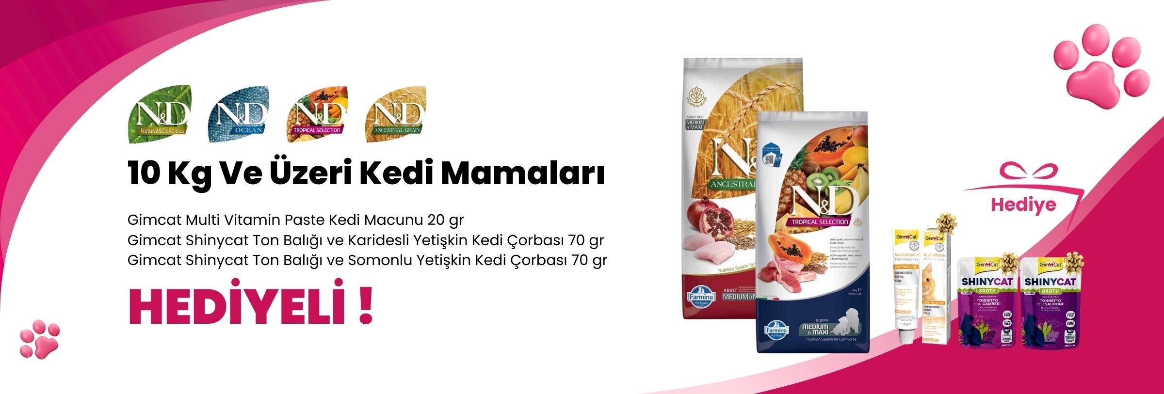 N&D 10 Kg Kedi Mamalarına 1 Adet SmartHeart Karışık Çeşit Sıvı Krema Kedi Ödülü 4x15 Gr Hediye