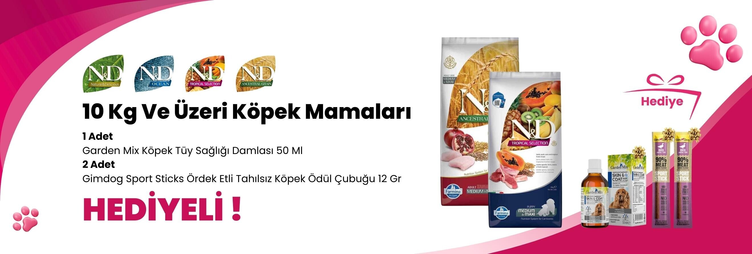 N&D 10 Kg ve Üzeri Köpek Mamalarına 1 Adet N&D Brown Coat Diş Sağlığı Medium/Maxi Köpek Ödülü 100 Gr Hediye