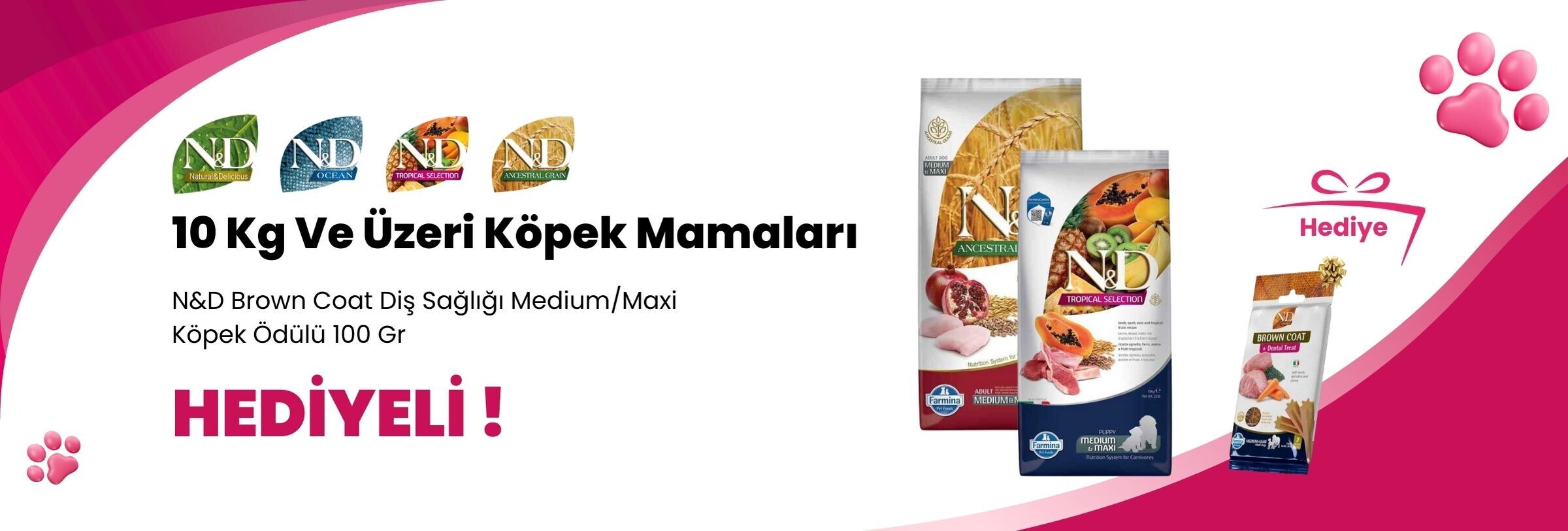N&D 10 Kg ve Üzeri Köpek Mamalarına 1 Adet N&D Brown Coat Diş Sağlığı Medium/Maxi Köpek Ödülü 100 Gr Hediye
