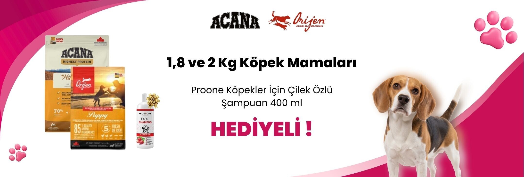 Acana 1,8 ve 2 Kg Köpek Mamalarına Proone Köpekler İçin Çilek Özlü Şampuan 400 ml Hediye