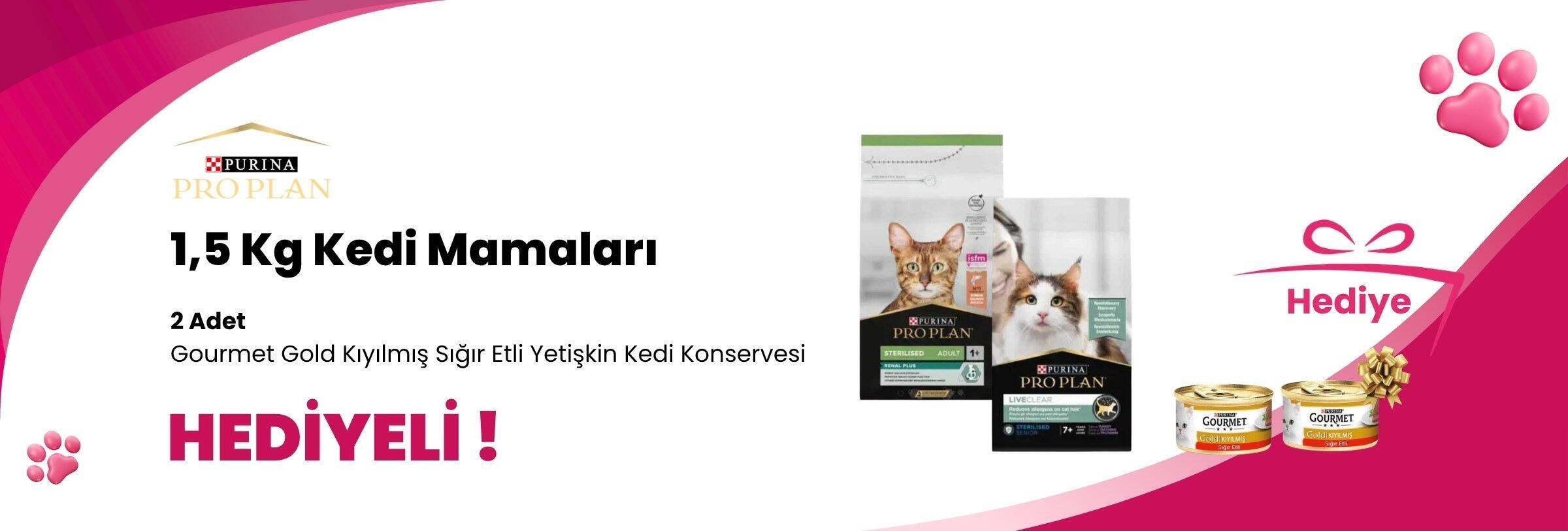 Pro Plan 1,5 Kg Kedi Mamalarına 2 Adet Gourmet Gold Kıyılmış Sığır Etli Yetişkin Kedi Konservesi 85 gr Hediye 