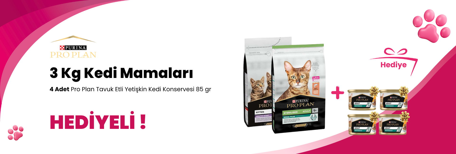 Pro Plan 3 Kg Kedi Mamalarına 4 Adet Pro Plan Tavuk Etli Yetişkin Kedi Konservesi 85 gr Hediye