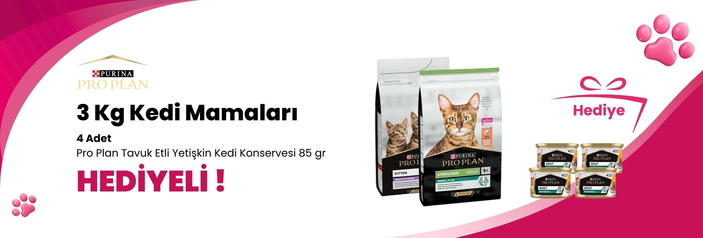 Pro Plan 3 Kg Kedi Mamalarına 2 Adet Pro Plan Feline Hydra Care Kedi Sıvı Destek Maması 85 gr Hediye