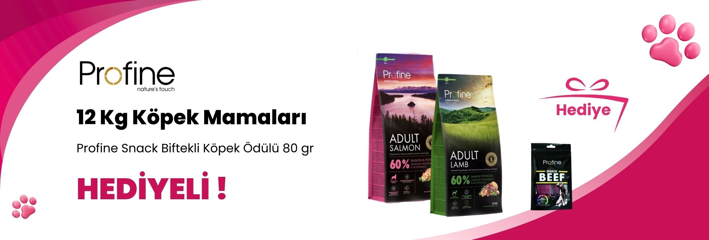 Profine 12 Kg Köpek Mamalarına 2 Adet Nutri Canin Dental Twist Biftekli Diş Sağlığı Köpek Ödülü 80 Gr Hediye