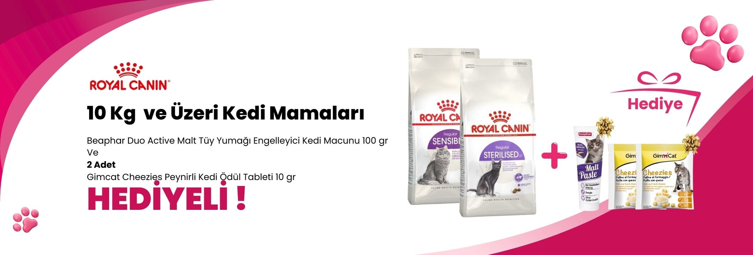 Royal Canin 10 Kg ve Üstü Kedi Mamalarına 1 Adet Beaphar Duo Active Malt Tüy Yumağı Engelleyici Kedi Macunu 100 gr ve 2 Adet Gimcat Cheezies Peynirli Kedi Ödül Tableti 10 gr Hediye