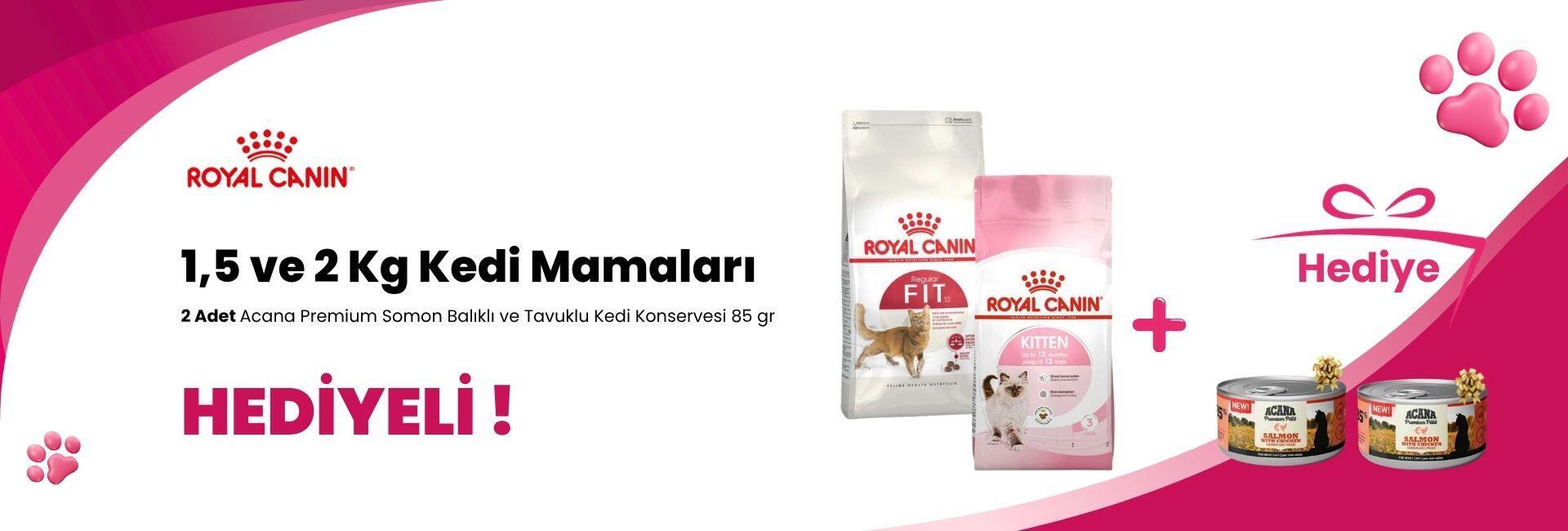 Royal Canin 1,5 ve 2 Kg Kedi Mamalarına Acana Premium Pate (Ezme) Somon Balıklı ve Tavuklu Kedi Konservesi 85 gr ve Acana Premium Pate (Ezme) Tavuk Etli Kedi Konservesi 85 gr Hediye