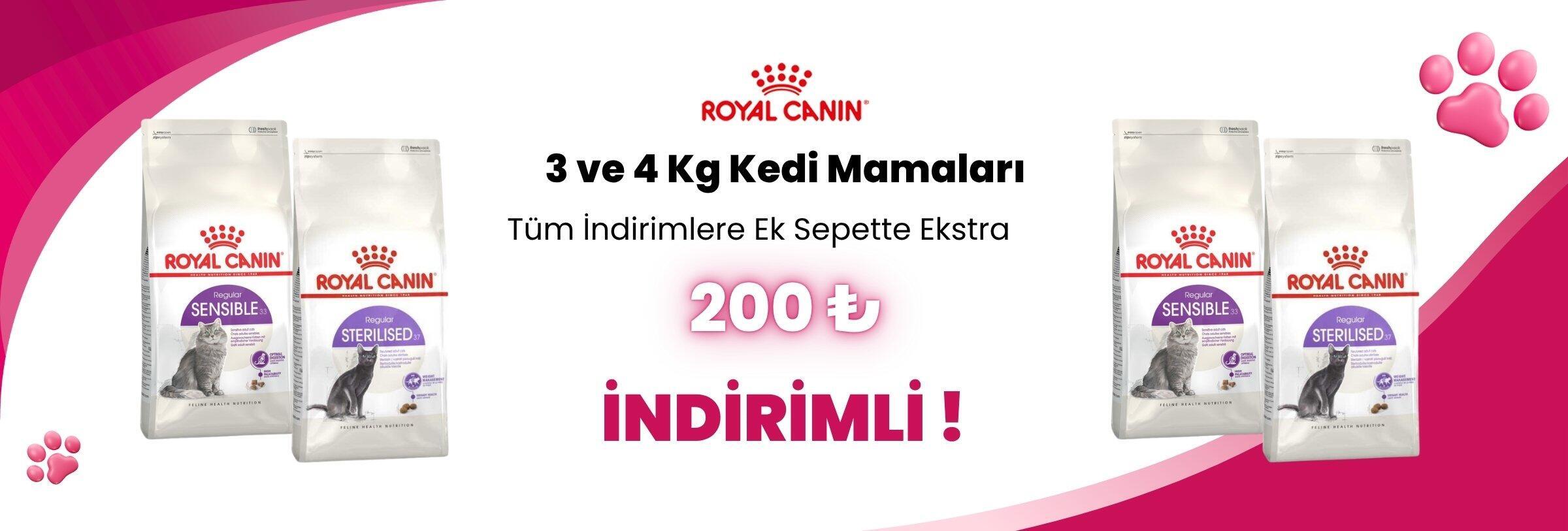 Royal Canin 3,5 ve 4 Kg Kedi Mamalarına 200 TL Sepette İndirim