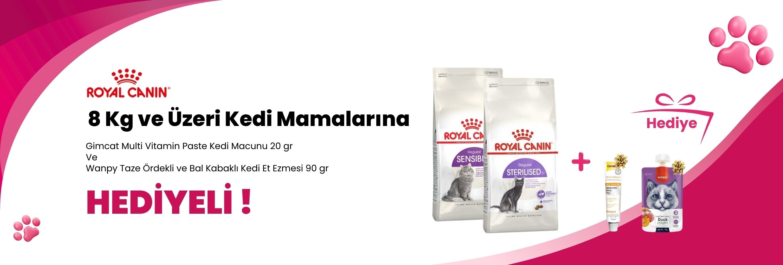 Royal Canin 8 Kg ve Üzeri Kedi Mamalarına Supreme Cat Kıyılmış Ördek ve Somonlu , Supreme Cat Püre Tavuklu ve Supreme Ördekli Mus Kedi Konservesi 85 gr Hediye