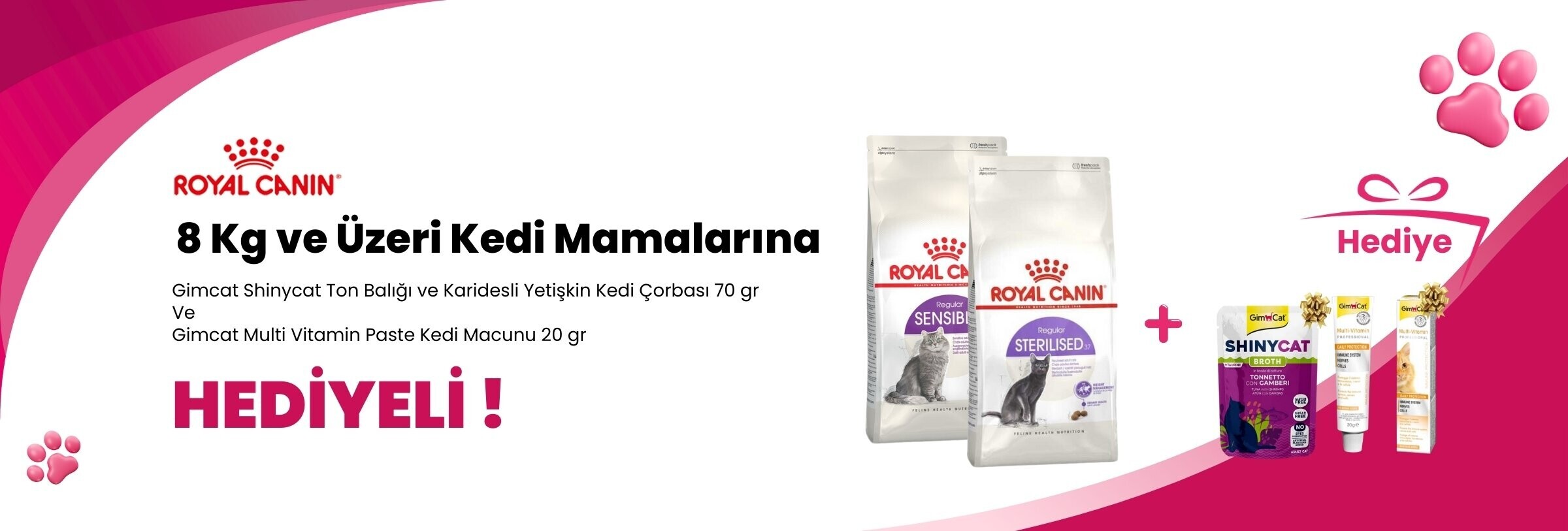 Royal Canin 8 Kg ve Üzeri Kedi Mamalarına Supreme Cat Kıyılmış Ördek ve Somonlu , Supreme Cat Püre Tavuklu ve Supreme Ördekli Mus Kedi Konservesi 85 gr Hediye
