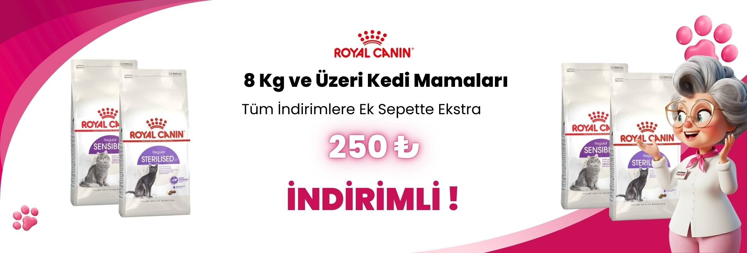 Royal Canin 8 Kg Üstü Kedi Mamalarına 250TL İndirim