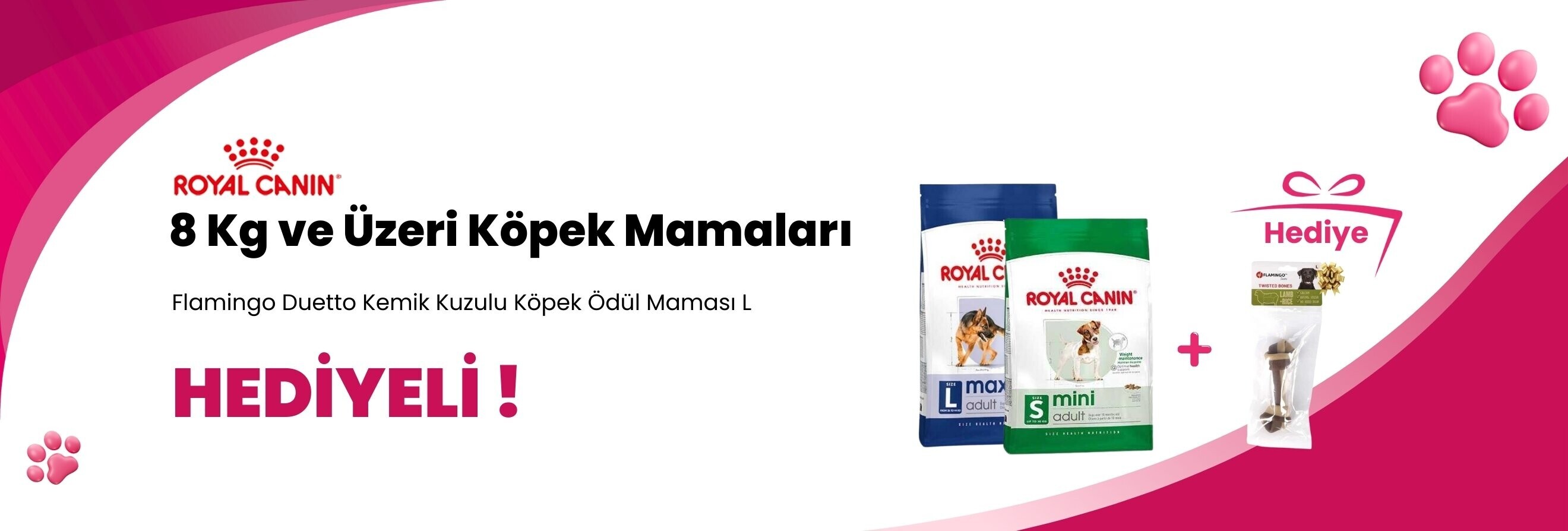 Royal Canin 8 Kg ve Üzeri Köpek Mamalarına Supreme Hipoalerjenik Kokusuz Köpek Temizleme Mendili 60'lı ve Gimdog Pure Delight Tavuklu ve Kuzulu Konserve Yetişkin Köpek Maması 85 gr Hediye