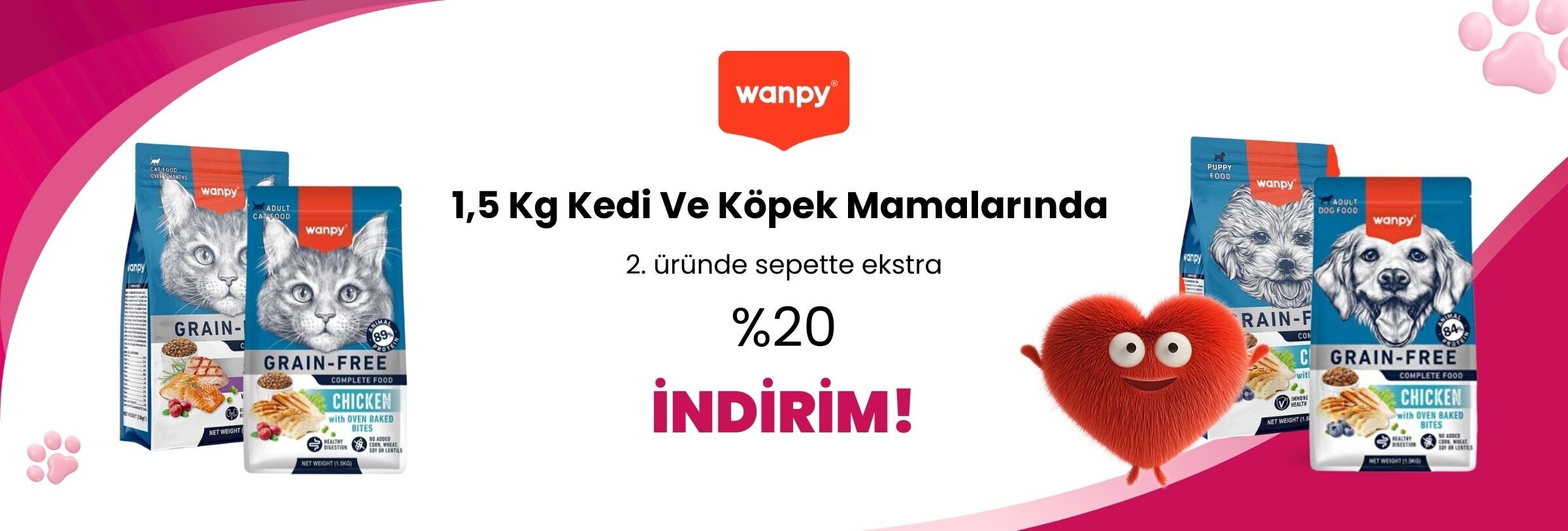 Wanpy 1,5 Kg Kedi ve Köpek Mamalarına 2.Ürüne %20 İndirim