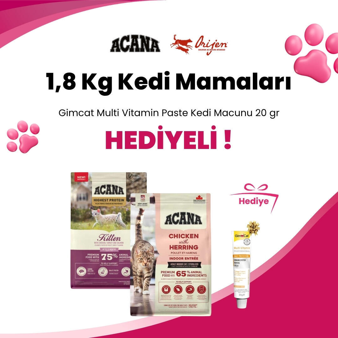 Acana ve Orijen 1,8 Kg Kedi Mamalarına M-Pets Wonders Moxie Zilli Fare Kedi Oyuncağı 7 Cm ve Gourmet Gold Revelations Ton Balıklı Ezme Yetişkin Kedi Konservesi 2 X 57 gr Hediye