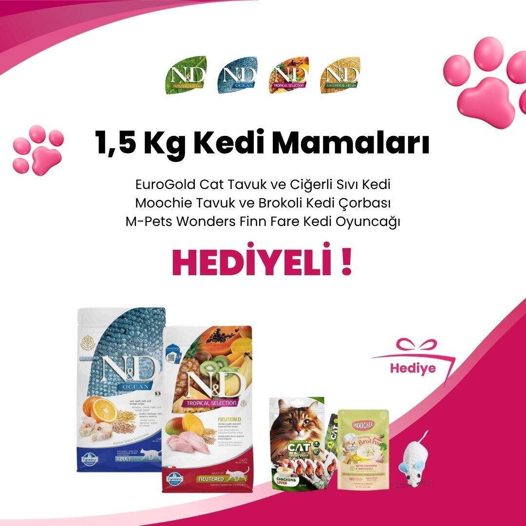 N&D 1,5 Kg Kedi Mamalarına Garden Mix Kuzulu Sushi Kedi Ödülü 60 gr ve Gimcat Malt Soft Extra 20 gr Hediye