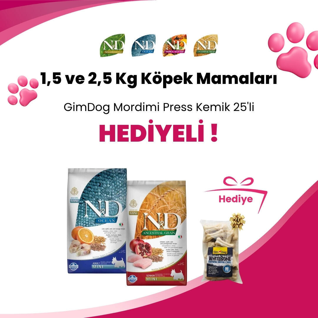 N&D 1,5 ve 2,5 Kg Köpek Mamalarına N&D Tropical Tavuklu Diş Sağlığı Mini Köpek Ödülü 60 Gr Hediye