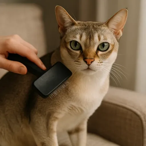 tüy bakımı yapılan bir singapura kedisi