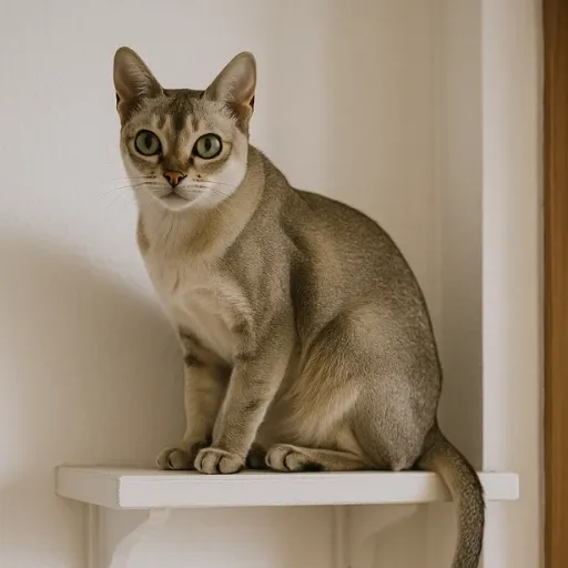 evin yüksek bir yerine tırmanmış singapura kedisi