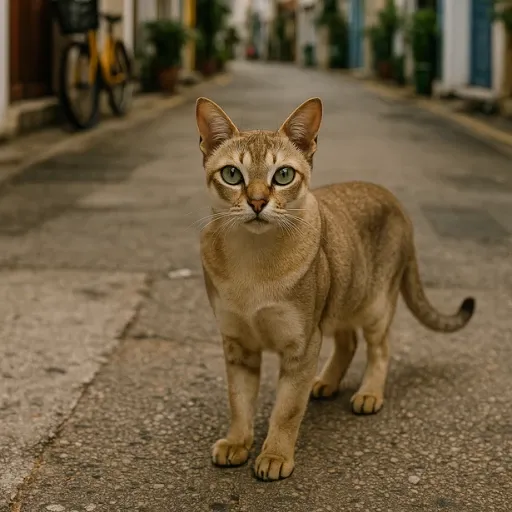 singapur sokaklarında bir singapura kedisi