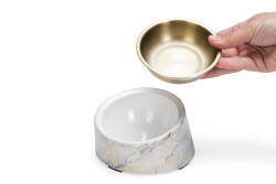 Beeztees DBL Kedi Mama Su Kabı, Paslanmaz Çelik, Bej Mermer Görünümlü, 14,5x3,3x7,6cm, 160ml - 3