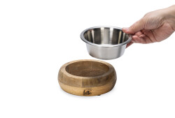 Beeztees DBL Köpek Mama Su Kabı, Dışı Masif Ahşap, Paslanmaz Çelik, 13,5cm, 350ml - 3