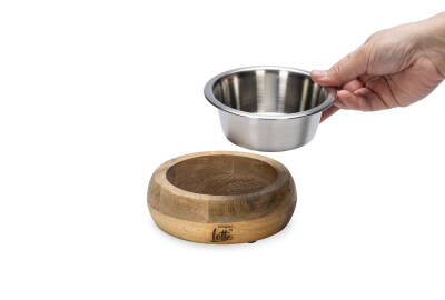 Beeztees DBL Köpek Mama Su Kabı, Dışı Masif Ahşap, Paslanmaz Çelik, 13,5cm, 350ml - 3