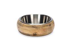 Beeztees DBL Köpek Mama Su Kabı, Dışı Masif Ahşap, Paslanmaz Çelik, 21cm, 1300ml - 1