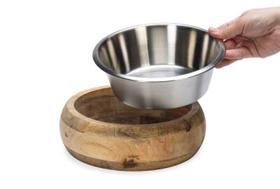 Beeztees DBL Köpek Mama Su Kabı, Dışı Masif Ahşap, Paslanmaz Çelik, 21cm, 1300ml - 4