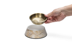 Beeztees DBL Köpek Mama Su Kabı, Mat Altın Rengi Paslanmaz Çelik, Bej Mermer Görünümlü, 14cm, 160ml - 4