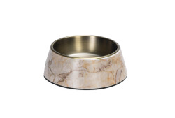 Beeztees DBL Köpek Mama Su Kabı, Mat Altın Rengi Paslanmaz Çelik, Bej Mermer Görünümlü, 22cm, 700ml - Beeztees