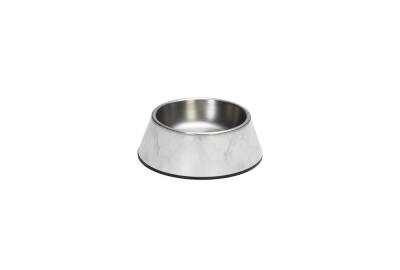 Beeztees DBL Köpek Mama Su Kabı, Mat Paslanmaz Çelik, Beyaz Mermer Görünümlü, 14cm, 160ml - 1