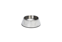 Beeztees DBL Köpek Mama Su Kabı, Mat Paslanmaz Çelik, Beyaz Mermer Görünümlü, 14cm, 160ml - Beeztees