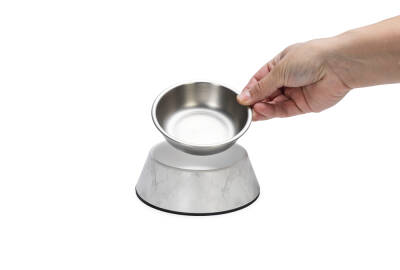 Beeztees DBL Köpek Mama Su Kabı, Mat Paslanmaz Çelik, Beyaz Mermer Görünümlü, 14cm, 160ml - 3