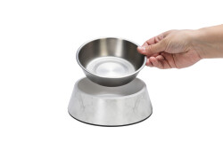 Beeztees DBL Köpek Mama Su Kabı, Mat Paslanmaz Çelik, Beyaz Mermer Görünümlü, 17,5cm, 350ml - 3