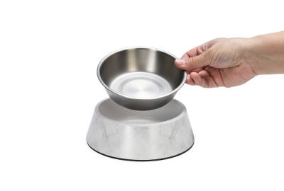Beeztees DBL Köpek Mama Su Kabı, Mat Paslanmaz Çelik, Beyaz Mermer Görünümlü, 17,5cm, 350ml - 3