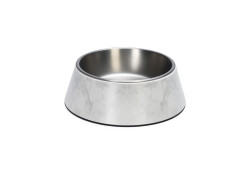 Beeztees DBL Köpek Mama Su Kabı, Mat Paslanmaz Çelik, Beyaz Mermer Görünümlü, 22cm, 700ml - 1