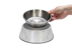 Beeztees DBL Köpek Mama Su Kabı, Mat Paslanmaz Çelik, Beyaz Mermer Görünümlü, 22cm, 700ml - 2