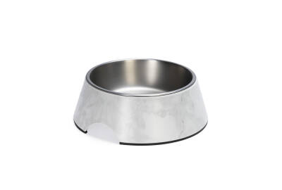 Beeztees DBL Köpek Mama Su Kabı, Mat Paslanmaz Çelik, Beyaz Mermer Görünümlü, 22cm, 700ml - 3