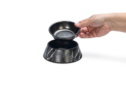 Beeztees DBL Köpek Mama Su Kabı, Mat Siyah Paslanmaz Çelik, Siyah Mermer Görünümlü, 14cm, 160ml - 2