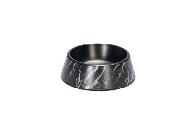 Beeztees DBL Köpek Mama Su Kabı, Mat Siyah Paslanmaz Çelik, Siyah Mermer Görünümlü, 17,5cm, 350ml - 1
