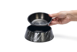 Beeztees DBL Köpek Mama Su Kabı, Mat Siyah Paslanmaz Çelik, Siyah Mermer Görünümlü, 17,5cm, 350ml - 4
