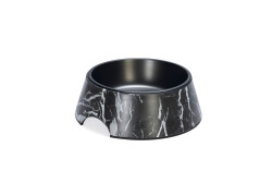 Beeztees DBL Köpek Mama Su Kabı, Mat Siyah Paslanmaz Çelik, Siyah Mermer Görünümlü, 22cm, 700ml - Beeztees