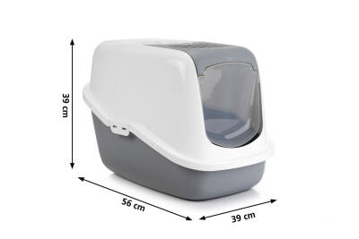 Beeztees Kapalı Kedi Tuvaleti, Koku Filtreli, Gri Beyaz, 56x39x39cm - 2